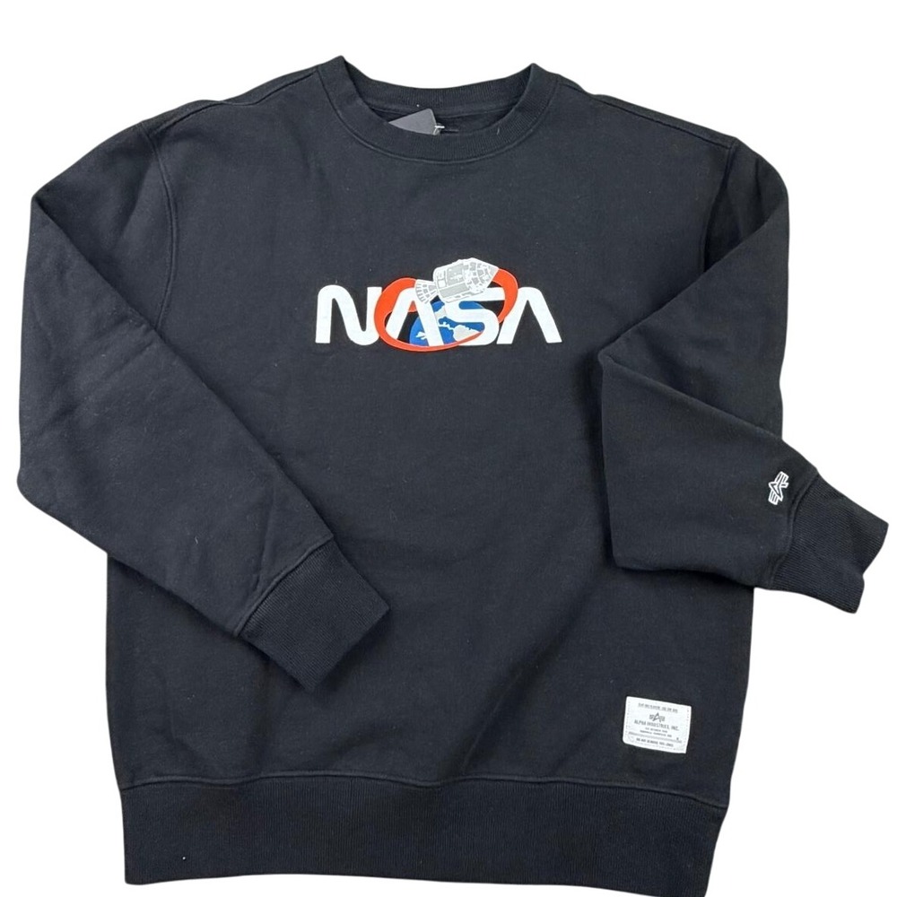 Alpha Industries NASA Mission 7 Space Crewneck Sweatshirt Black Size Small
